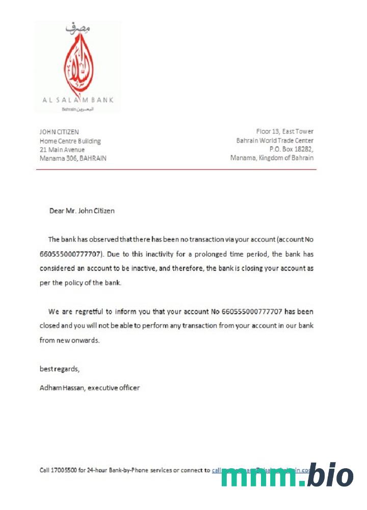 Przykład zamknięcia Bahrain Al Salam w formatach Word i PDF